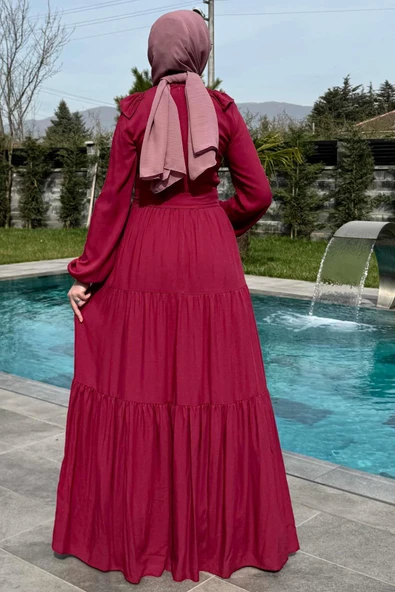 Jale Elbise Bordo - Resim 8