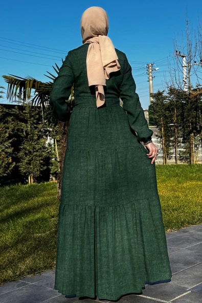 Kot Efektli Elbise Yeşil - Resim 8