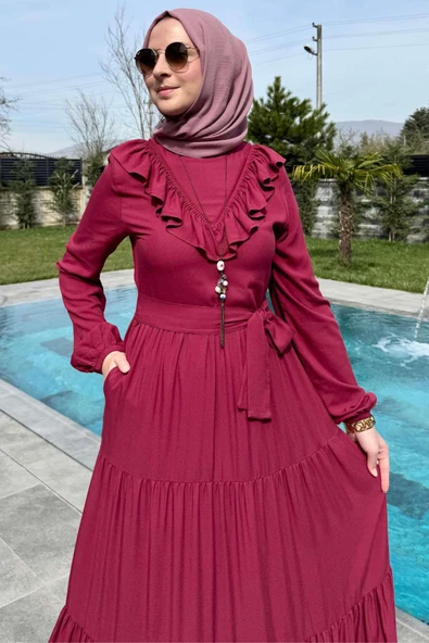 Jale Elbise Bordo - Resim 2