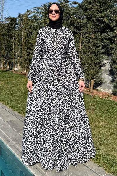 Leopar Desenli Elbise Siyah ürün görseli 1