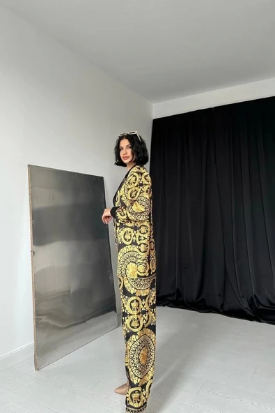 Sarı Gömlek Ve Baskılı Pantolon Takım - Resim 3