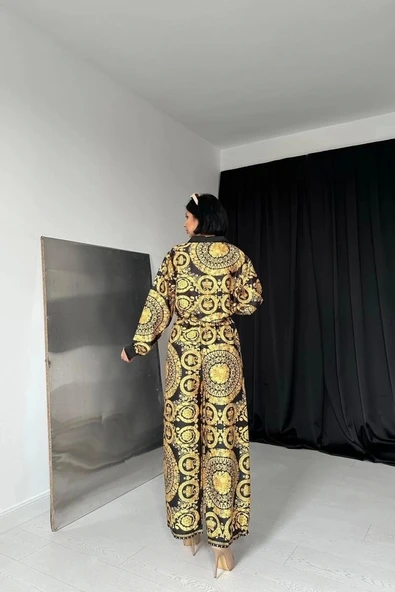 Sarı Gömlek Ve Baskılı Pantolon Takım - Resim 4