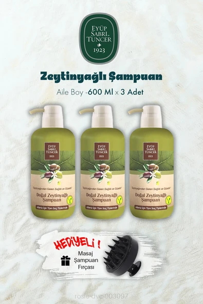 3 Adet Zeytinyağlı Şampuan 600 ML ve Şampuan Fırçası Hediyeli ürün görseli 1