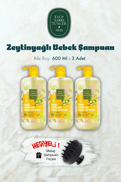 3 Adet Zeytinyağlı Bebek Şampuan 600 ML ve Şampuan Fırçası Hediyeli ürün görseli 1