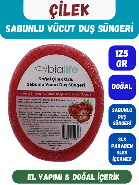 ÇİLEK Özlü Doğal El Yapımı Sabunlu Vücut Duş Süngeri - Bialife ürün görseli 1