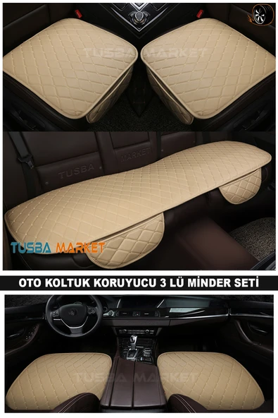 Kapitone Bej Deri Oto Koltuk Minderi ürün görseli 1
