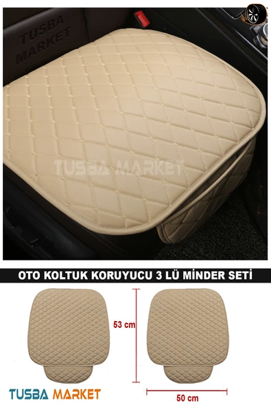 Kapitone Bej Deri Oto Koltuk Minderi - Resim 2