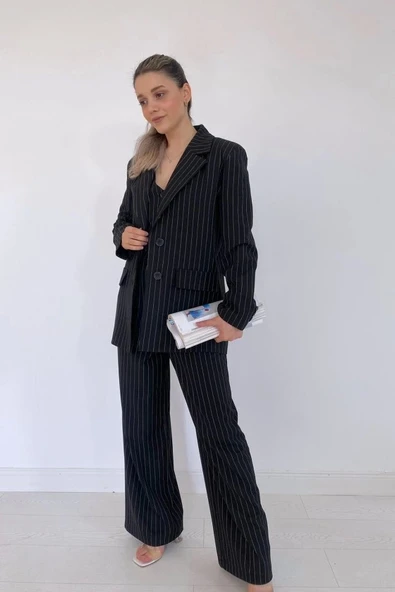 Siyah Çizgili Ceket & Yelek Ve Pantolon Takım ürün görseli 1