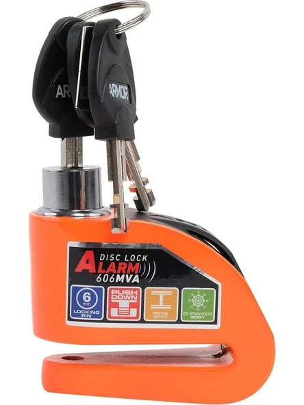 Armor Alarmlı Motorsiklet Disk Kilidi Çelik Gövde 606 Mva 6mm-Turuncu ürün görseli 1