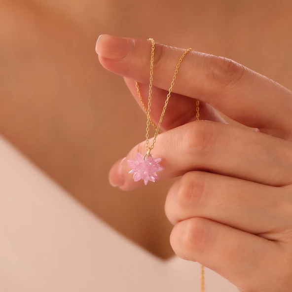 Vaoov 925 Ayar Gümüş Pembe Kristal Taşlı Lotus Kolye ürün görseli 1