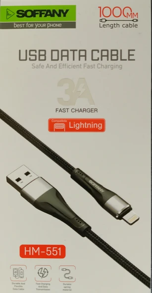 Soffany hm 551 USB data kablo 3A hızlı şarj kablosu ürün görseli 1