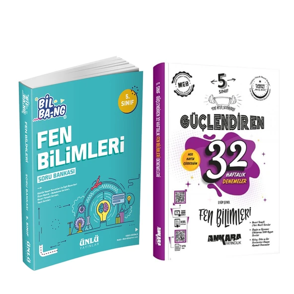 Ünlü Yayınları 5.Sınıf Bil Bang Fen Bilimleri Soru Bankası ve Ankara 32 Haftalık Deneme Seti 2 Kitap ürün görseli 1