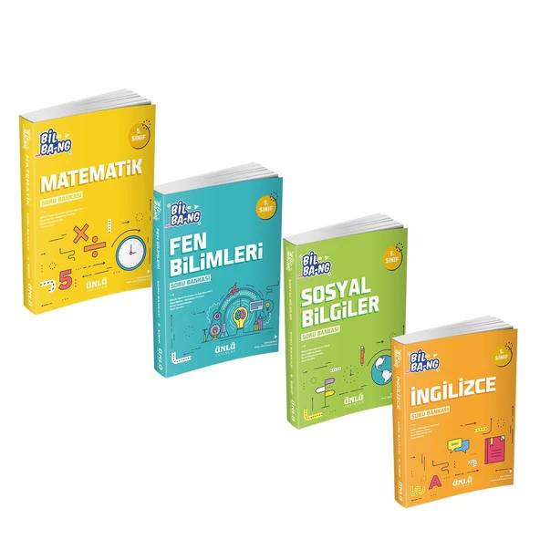 Ünlü Yayınları 5.Sınıf Bil Bang Matematik Fen Sosyal ve İngilizce Soru Bankası Seti 4 Kitap ürün görseli 1