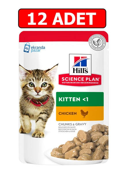 Hills Kitten Yavru Kedi Konserve 85GR 12ADET Chicken Chunks Gravy Yavru Kedi Yaş Kedi Maması Pouch ürün görseli 1