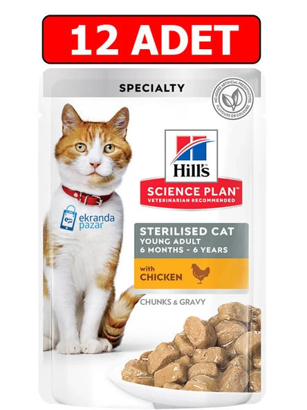 Hills Kısırlaştırılmış Tavuklu Kedi Konserve 85GR 12ADET Gravy Tavuklu Kısır Kedi Yaş Mama ürün görseli 1