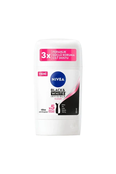 NIVEA Kadın Stick Black & White Clear 50 ml ürün görseli 1