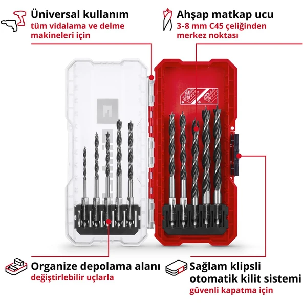 Einhell S-CASE Bits Hss 10 Parçalı Ahşap Matkap Ucu Seti 108733 - Resim 3