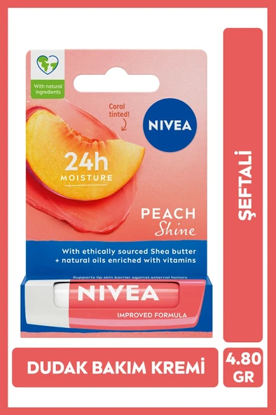 NIVEA Şeftali Dudak Bakım Kremi ve Parlatıcısı 4.8gr, Nemlendirici, Şeftali Aroması, Işıltılı Mercan Renk ürün görseli 1