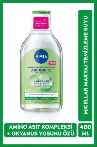 NIVEA Micellar Makyaj Temizleme Suyu Amino Asit 400ml, Arındırıcı, Okyanus Yosunu Özü, Karma Citler ürün görseli 1