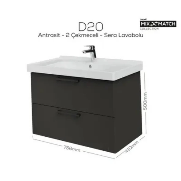 Creavit D20 2 Çekmeceli Lavabo Dolabı Antrasit ürün görseli 1