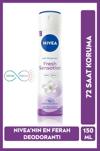 NIVEA Kadın Sprey Deodorant Fresh Sensation 150ml, 72 Saat Anti-perspirant Koruma, Uzun Süren Ferahlık ürün görseli 1