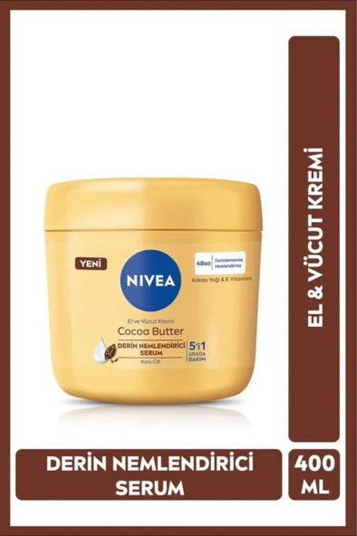 NIVEA Cocoa Butter El Ve Vücut Bakım Kremi 400ml, 48 Saat Nemlendirici Serum, E Vitamini, Kakao Yağı ürün görseli 1