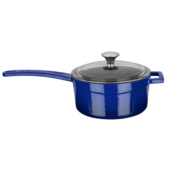 Lava Döküm Yuvarlak Sos Tenceresi Cam kapaklı, Metal Saplı. Glaze Serisi Çap(Ø16 cm.  Mavi ürün görseli 1