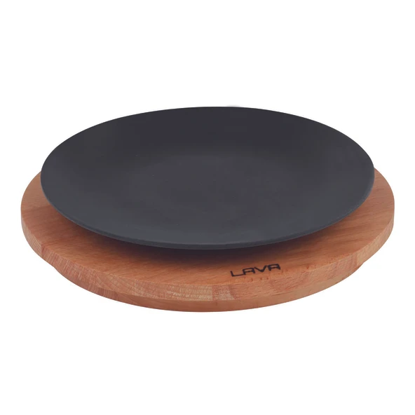 Lava Döküm Yuvarlak Servis Tabağı ve Kayın Servis Ahşabı. Çap(Ø)25cm. ürün görseli 1