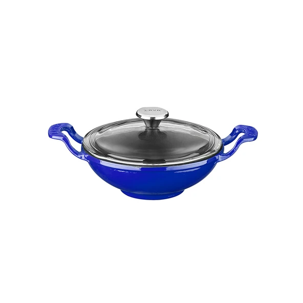 Lava Döküm Mini Wok Yekpare Kulplu Cam Kapaklı Çap(Ø)16cm.  Mavi ürün görseli 1