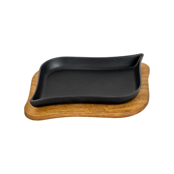 Lava Döküm Dikdörtgen Servis Tabağı ve Ahşap altlığı. Ölçü 13x19cm. ürün görseli 1