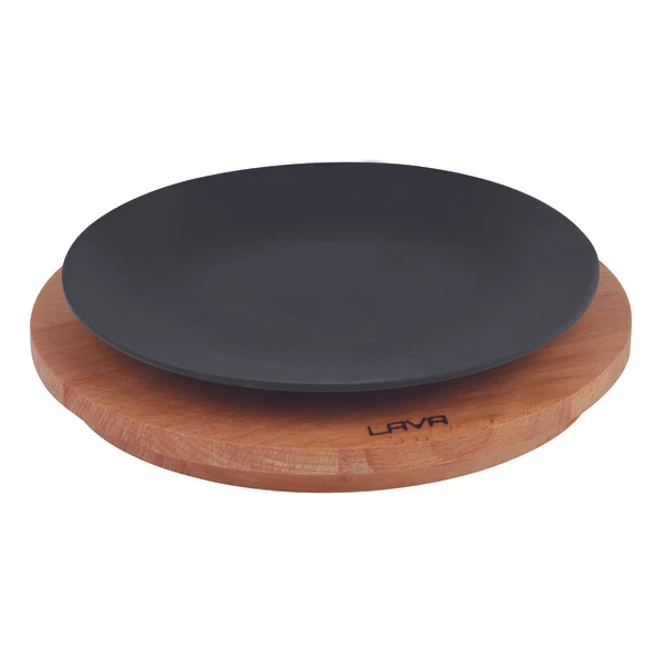 Lava Döküm Yuvarlak Servis Tabağı ve Kayın Servis Ahşabı. Çap(Ø)21cm. ürün görseli 1