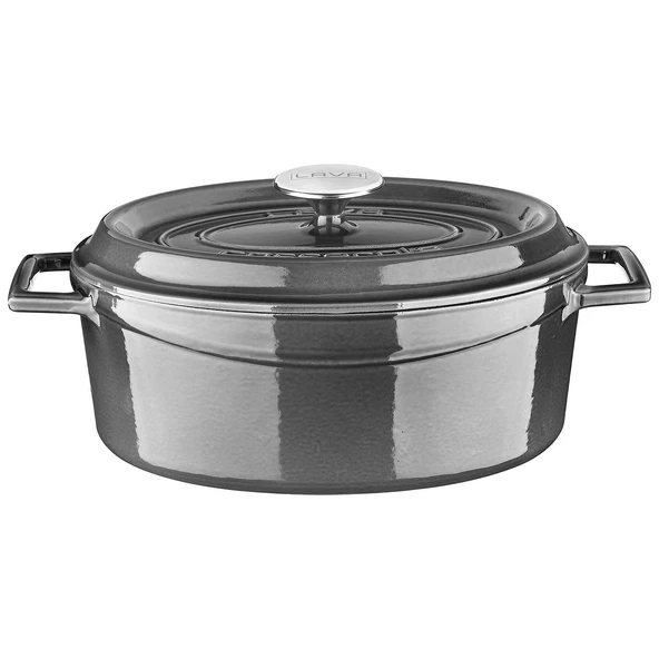 Lava Döküm Oval Tencere Döküm Demir Yekpare Kulplu Premium Serisi Ölçü 23x29cm.  Gri ürün görseli 1