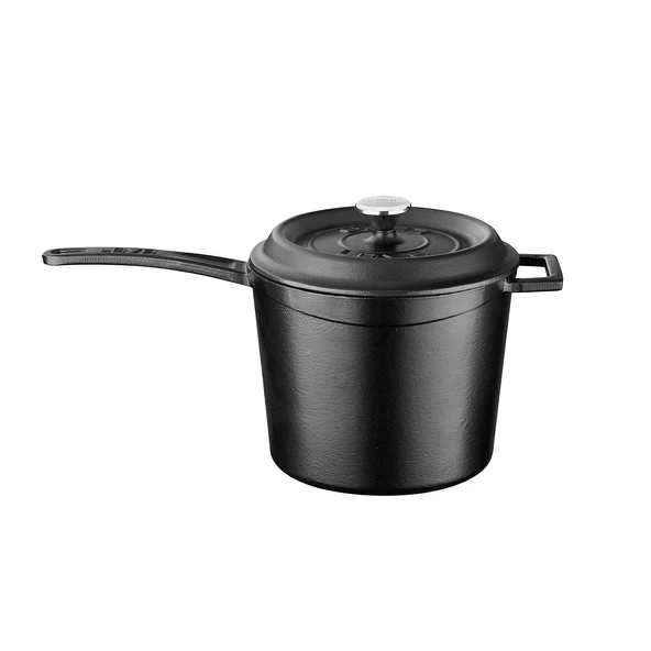 Lava Döküm Yuvarlak Sos Tenceresi. Döküm Demir Yekpare Saplı Trendy Serisi Çap(Ø18 cm.  Mat Siyah ürün görseli 1