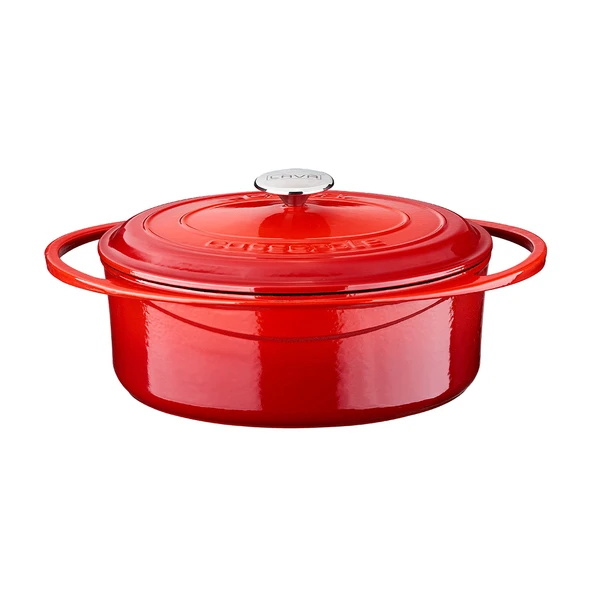 Lava Döküm Oval Tencere Döküm Demir Kapak Heritage Serisi Ölçü 22x28cm.  Kırmızı ürün görseli 1