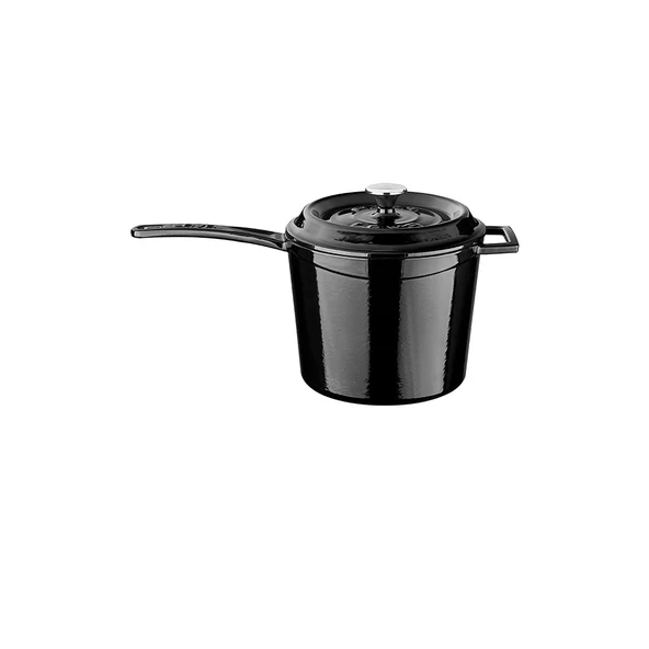 Lava Döküm Yuvarlak Sos Tenceresi. Döküm Demir Yekpare Saplı Trendy Serisi Çap(Ø18 cm.  Siyah ürün görseli 1