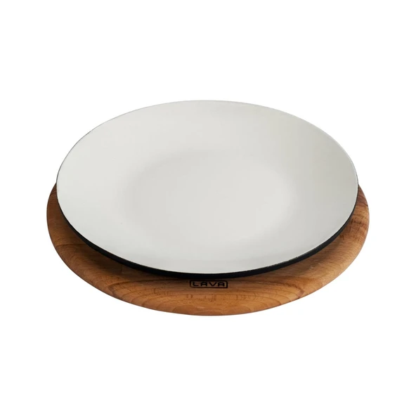 Lava Döküm Yuvarlak Servis Tabağı ve Kayın Servis Ahşabı. İçi Sable Çap(Ø)25cm. ürün görseli 1