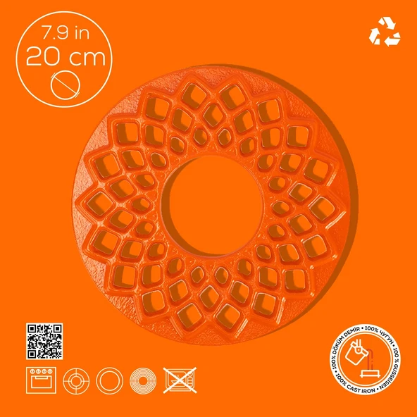 Lava Döküm Demir Nihale Çap(Ø)20cm.  Turuncu - Resim 3