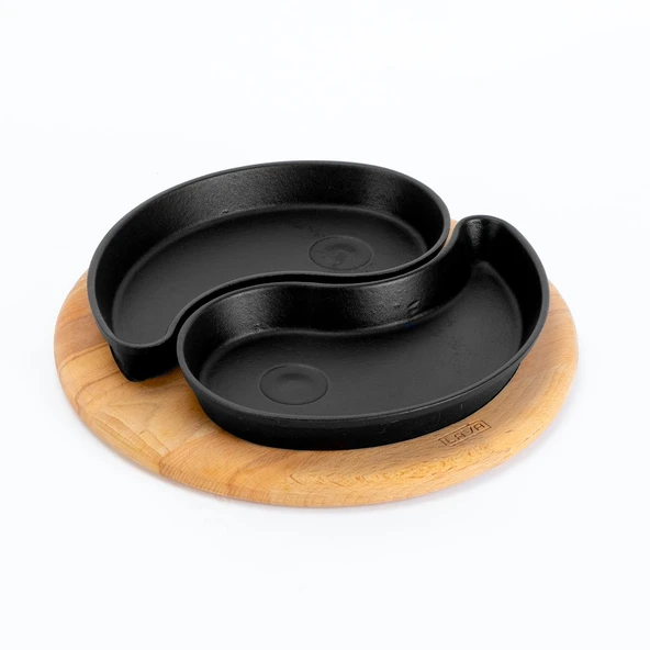 Lava Döküm Damla Formlu 2'li Set Yingyang Fajita Tabağı Kayın Servis Ahşabı Ölçü 10x20cm. ürün görseli 1