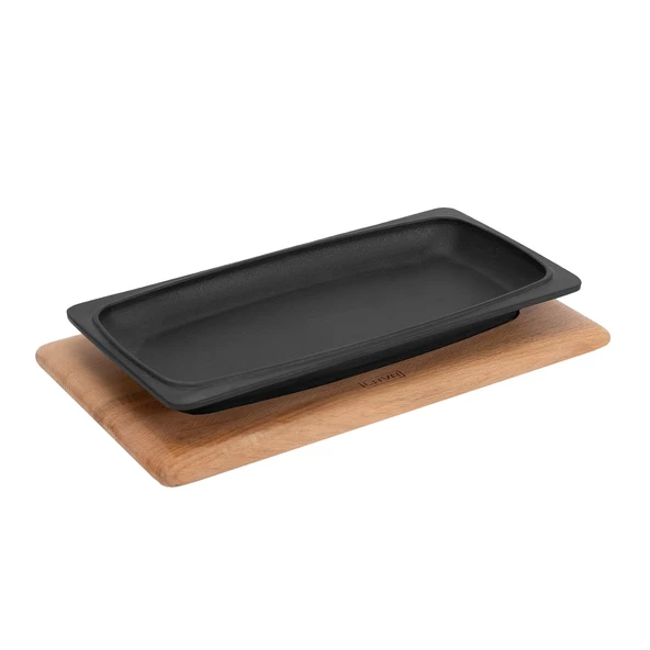 Lava Döküm Dikdörtgen Servis Tabağı ve Kayın Servis Ahşabı. Ölçü 30x15cm. ürün görseli 1