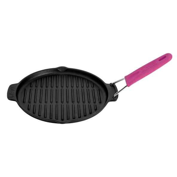 Lava Döküm Yuvarlak Sığ Izgara Tavası Silikon Tel Saplı Çap(Ø)23cm.  Pembe ürün görseli 1