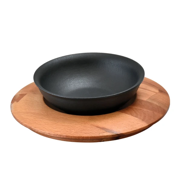 Lava Döküm Yuvarlak Çorba Kasesi ve Kayın Servis Ahşabı. Çap(Ø)14cm. ürün görseli 1
