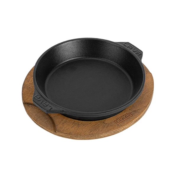 Lava Döküm Yuvarlak Servis Tabağı ve Ahşap altlığı.  Çap(Ø)16cm. ürün görseli 1