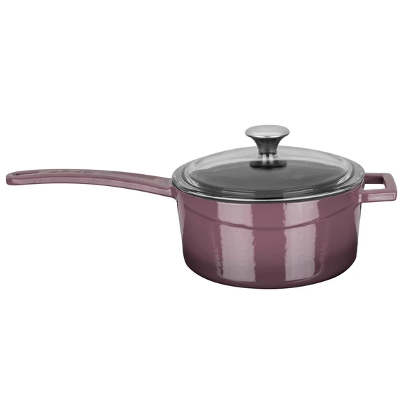 Lava Döküm Yuvarlak Sos Tenceresi Cam kapaklı, Metal Saplı. Glaze Serisi Çap(Ø16 cm.  Mor ürün görseli 1