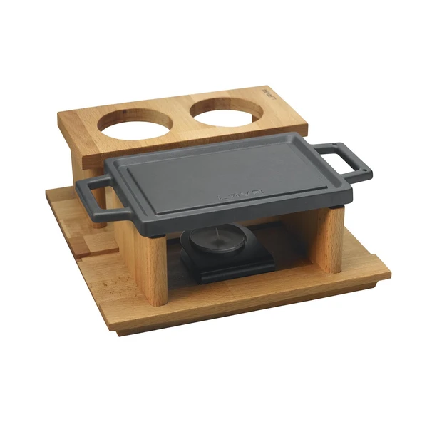 Lava Döküm Dikdörtgen Çift Yön Izgara ve Düz Yüzey Hot Plate Kayın Servis Ahşabı Ölçü 22x15cm. (Iısıtıcı dahil değildir) ürün görseli 1