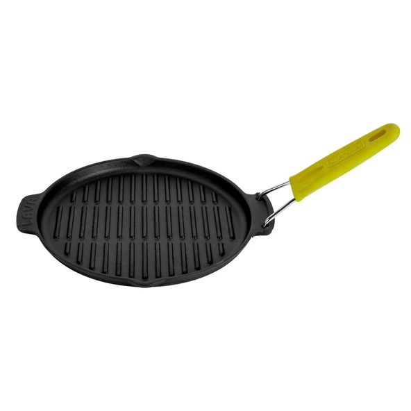 Lava Döküm Yuvarlak Sığ Izgara Tavası Silikon Tel Saplı Çap(Ø)23cm.  Sarı ürün görseli 1
