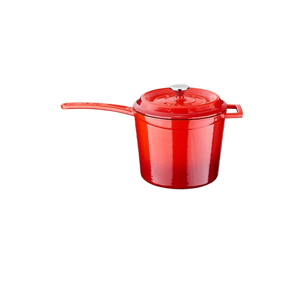 Lava Döküm Yuvarlak Sos Tenceresi. Döküm Demir Yekpare Saplı Trendy Serisi Çap(Ø18 cm.  Kırmızı ürün görseli 1