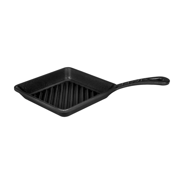 Lava Döküm Mini Kare Izgara Tava Döküm Demir Yekpare Saplı Ölçü 16x16cm. ürün görseli 1