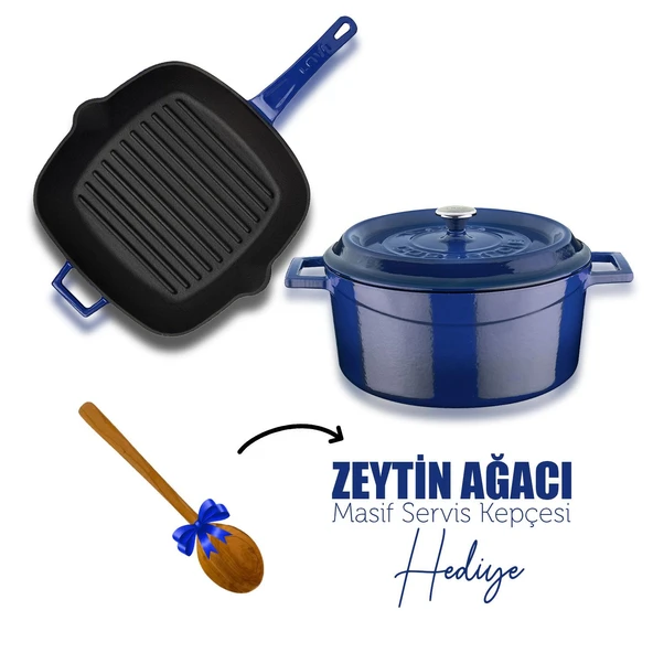 Lava Döküm Trendy 4 Parça Tencere Tava Seti  Mavi ürün görseli 1