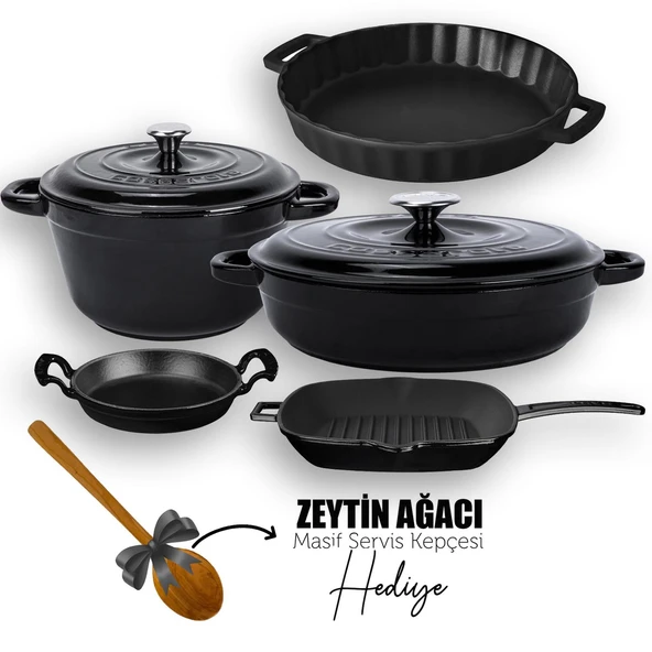 Lava Döküm 5X New Heritage Serisi Döküm Demir Tencere & Tava Seti  Siyah ürün görseli 1