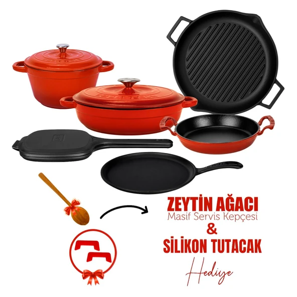 Lava Döküm 6x Trendy Serisi 9 Parça Tencere & Tava Seti  Kırmızı ürün görseli 1